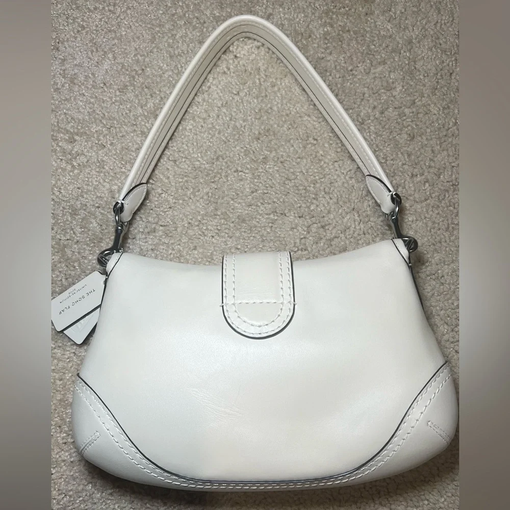 (Soho Flap AUTHENTIC) Coach White Leather Saddle Shoulder Bag - Picture 6 of 13